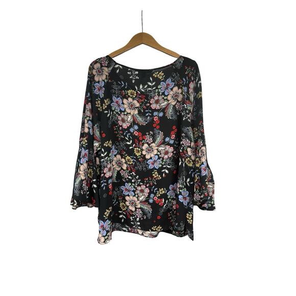 Zac & Rachel Plus Size Chiffon Black Floral Belle Sleeve Top Womens 2XL - Picture 5 of 7